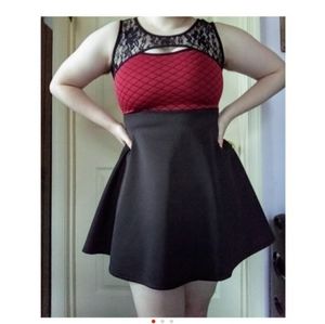 Flared dress with lace top